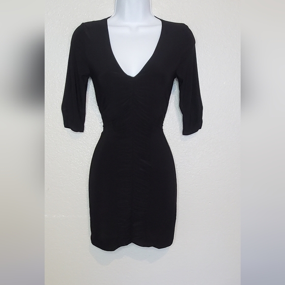 💚5/$25 True Light LBD Black Bodycon Ruched Stretch Knit Mini Dress Size Small - Picture 1 of 8